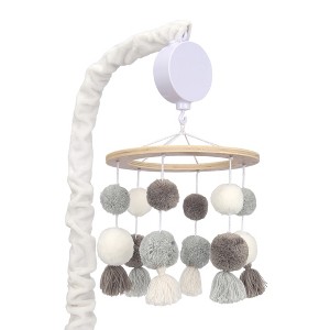 Lambs & Ivy Signature Pom Pom Musical Baby Crib Mobile - White/Gray - 1 of 4