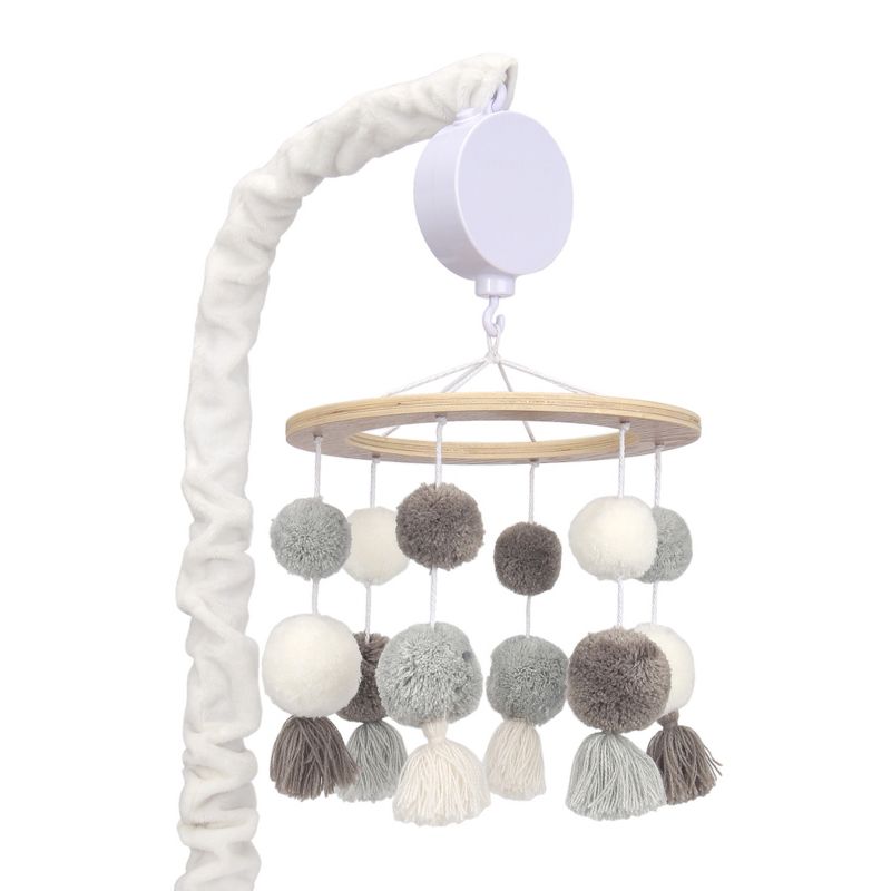 Lambs & Ivy Signature Pom Pom Musical Baby Crib Mobile - White/Gray, 1 of 7