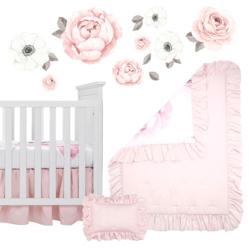 Botanical Baby Pink Floral Crib Bedding  Buy a 4-Piece Floral Crib Bedding  Set Online - Lamb & Ivy
