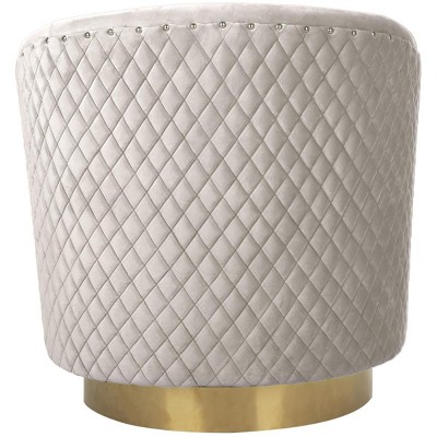 Transitional Pale Taupe Velvet Swivel Barrel Chair with Gold Legs