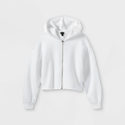 Girls' Boxy Cropped Zip-Up Hoodie Sweatshirt - art class™ White L