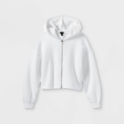 Girls Boxy Cropped Zip Up Hoodie Sweatshirt art class White XS