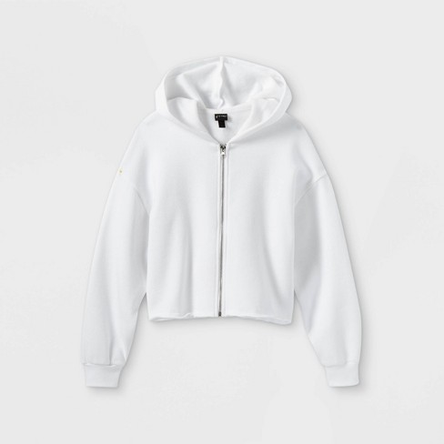 Girls' Boxy Cropped Zip-up Hoodie Sweatshirt - Art Class™ White S