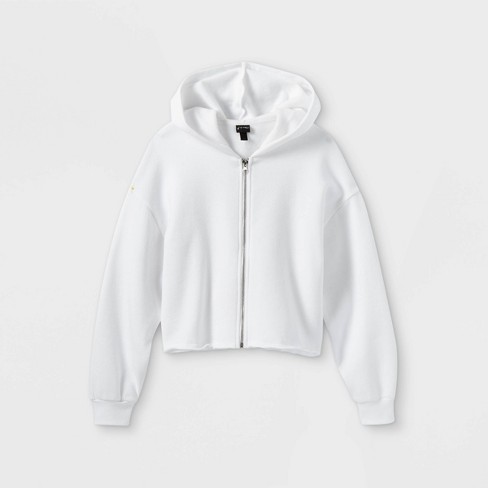 Girls' Boxy Cropped Zip-Up Hoodie Sweatshirt - art class™ White XL