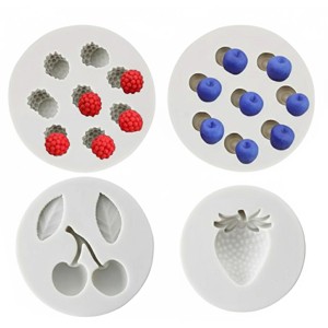 Aoibox 4Pcs Silicone Mold Set for Cake Decorating, Chocolate, Candy, Fondant, Cupcake Topper, Polymer Clay, Resin - Berry Series - 1 of 4
