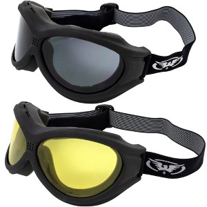 2 Pairs of Global Vision Eyewear Big Ben Safety Motorcycle Goggles with Smoke, Yellow Lenses - 1 of 4