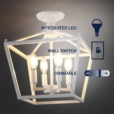 12" White Metal Farmhouse LED Flush Mount Lantern