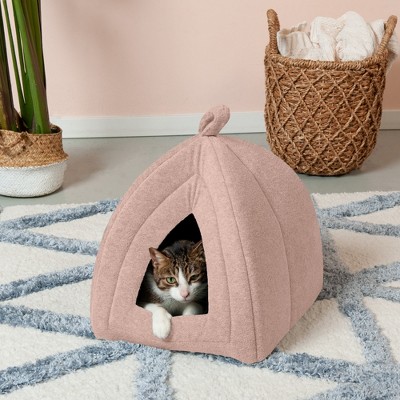 Small Beige Buff Fleece Pet Tent with Removable Cushion