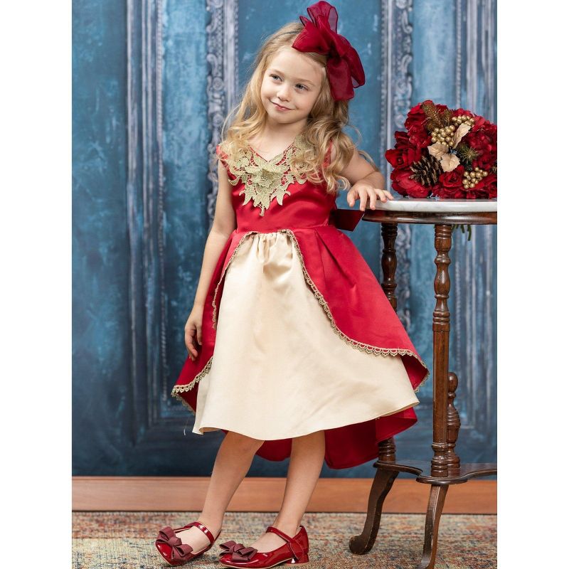 Girls Lovely Night Red Embroidered Holiday Dress - Mia Belle Girls, 3 of 6