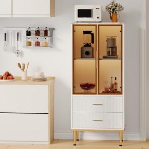 Fluted Glass Door Storage Cabinet - Modern Display Cabinet with Adjustable Shelves - 1 of 4