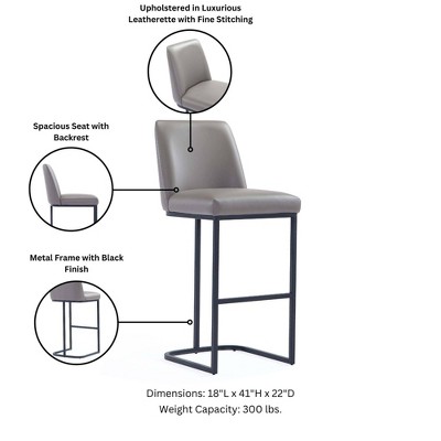 Gray Leatherette and Metal Barstools Set of 3