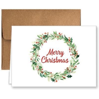 Paper Frenzy Christmas Wreath Christmas Cards with Kraft Envelopes- 25 pack