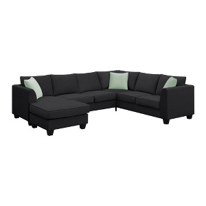 Modern 7-Seater Modular L-Shape Sectional Sofa with Ottoman and 3 Pillows, 112''x87'' - 1 of 4