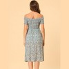 Allegra K Women's Off-Shoulder Summer Smocked Short Sleeve Split Midi Floral Dress - 3 of 4