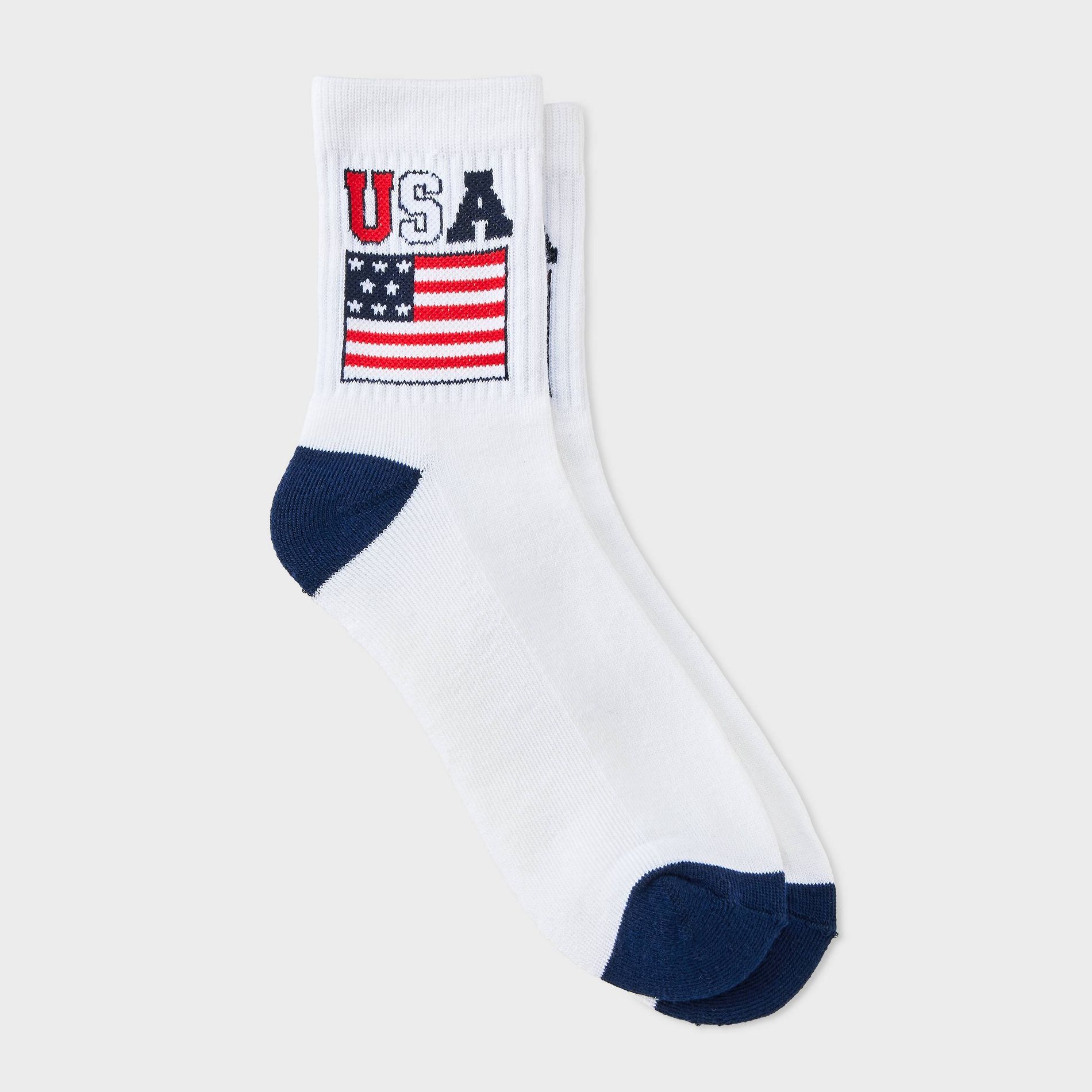 Women's Ribbed Cushioned USA Flag Short Crew Socks - White/Blue/Red 4-10
