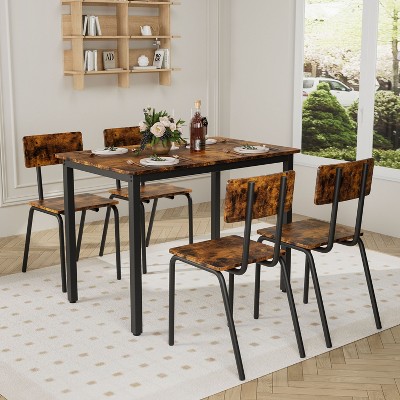 NicBex Dining Table Set for 4 Kitchen Table Square Dining Table Set Metal Frame and MDF Board with 4 Chairs