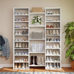 Hommoo 46-Pair White Shoe Rack, 14-Tier Open Cubby Cabinet, 47″ Wide Modern Entryway/Closet/Living Room Organizer, 23 Shelves - 1 of 4