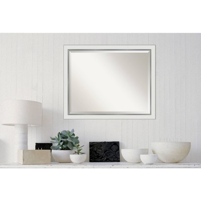 Contemporary White and Silver Rectangular Bathroom Vanity Wall Mirror