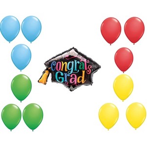 LOONBALLOON Graduation Grad Theme Balloon Set, 31 Inch Follow your Dreams Grad Cap Balloonand 12x Latex balloons - 1 of 1