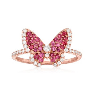 Ross-Simons 0.86 ct. t.w. Ruby and .30 ct. t.w. Diamond Butterfly Ring in 14kt Rose Gold