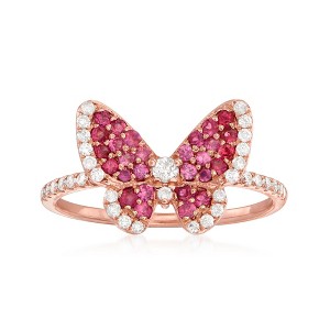 Ross-Simons 0.86 ct. t.w. Ruby and .30 ct. t.w. Diamond Butterfly Ring in 14kt Rose Gold - 1 of 4