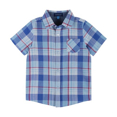 Boy's Button-Front Short-Sleeve Plaque Shirt