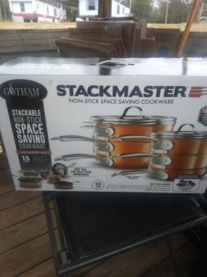 Gotham Steel Copper Cast Textured Stackmaster Nonstick Space Saving 3 Piece Cookware Set 2872