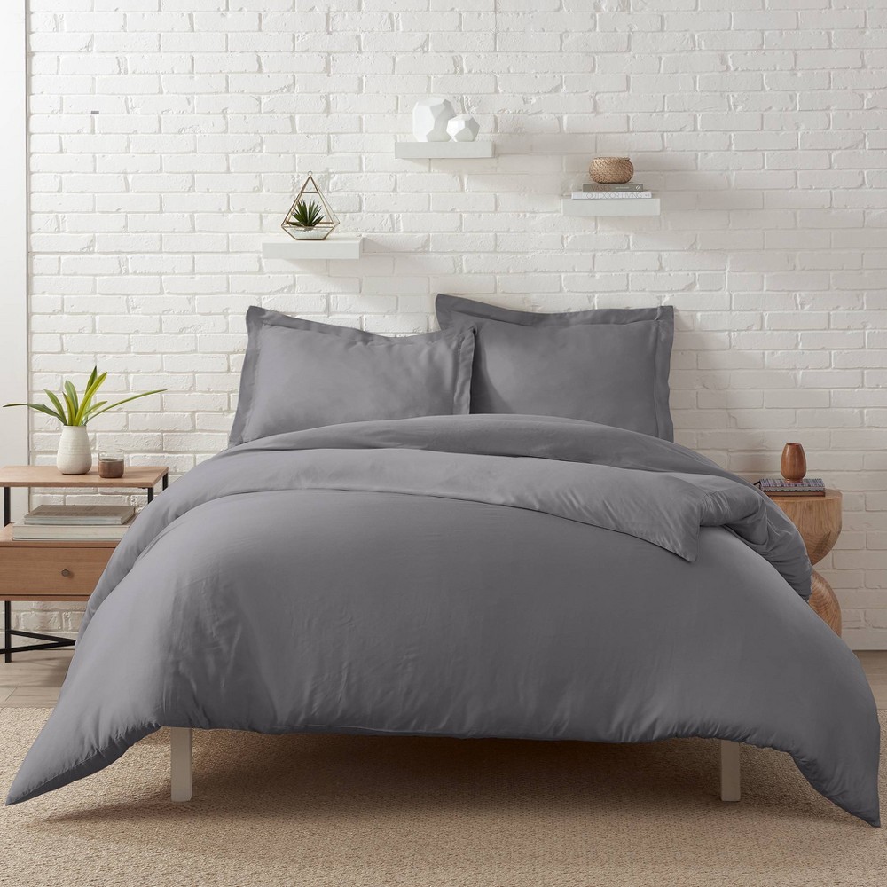 Photos - Bed Linen Serta 3pc Full/Queen Rayon From Bamboo Duvet & Sham Set Dark Gray  