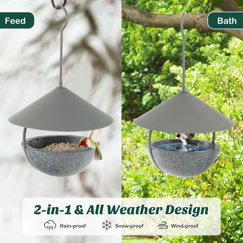 Tangkula Metal Bird Feeder Bath for Outdoors Hanging w/ Resin Dome & Water Bowl, 5 of 11