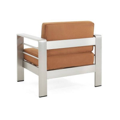 Silver Aluminum Outdoor Club Chair Set with Orange Cushions