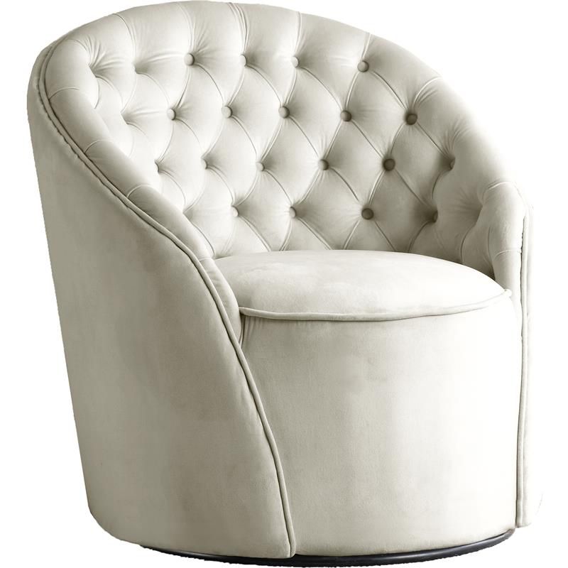 Alessio 18"H Tufted Velvet Swivel Accent Chair in Cream-Meridian Furniture, 1 of 11