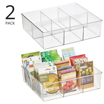 mDesign Plastic Divided 6 Section Kitchen Pantry Drawer Organizer, 2 Pack, Clear