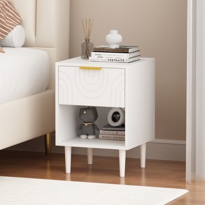 FONTOI Nightstand with Drawer&Open Shelf, 2-Tier Storage End Table, Side Table for Living Room Bedroom, White, 15.75"*22.83"*15.75" - 1 of 4