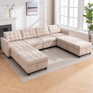 Mjkone Modular Convertible Sectional Sofa with Adjustable Armrest,Storage Ottoman,Modern L/U Shaped Sofa Bed - 1 of 4