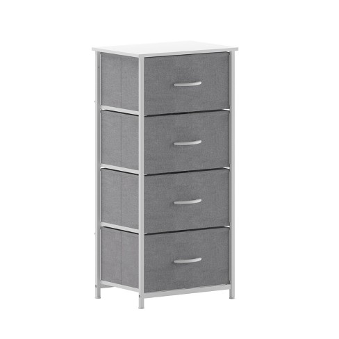 Flash Furniture 3 Drawer Wood Top White Cast Iron Frame Vertical Storage Dresser with Light Gray Easy Pull Fabric Drawers