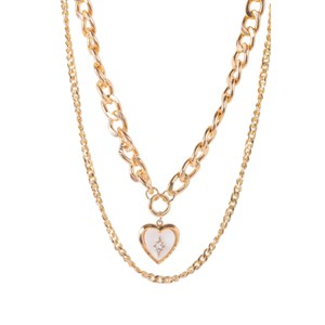 Slickblue Sailor Moon-Inspired Gold Chain Jewelry Set, Pearl Heart Pendant, Layered Necklace, 15.5" & 20" - 1 of 3
