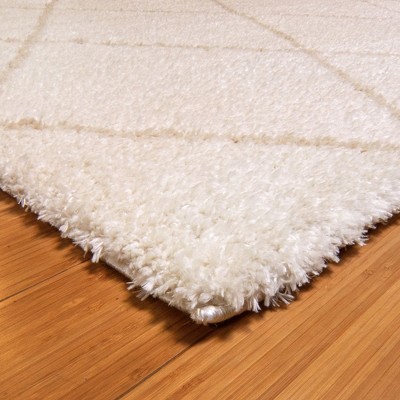 Ivory Diamond Pattern Tufted Shag Runner Rug