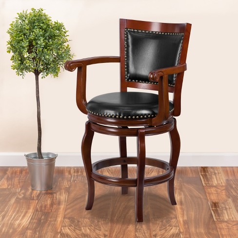 High Cherry Wood Counter Height Stool, Bar Height Chairs With Arms
