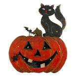 Northlight 14" LED Lighted Jack-O-Lantern with Black Cat Battery Operated Halloween Decoration