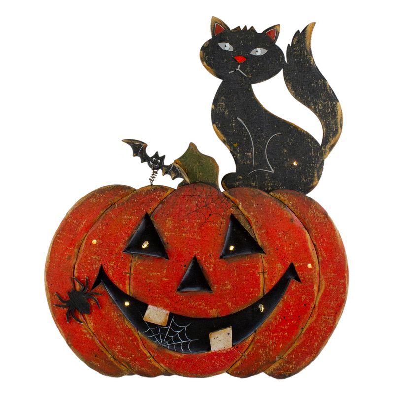 Northlight 14" LED Lighted Jack-O-Lantern with Black Cat Battery Operated Halloween Decoration, 1 of 4