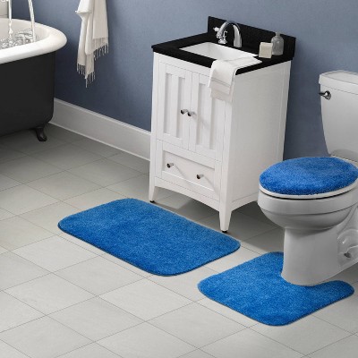 Electric Blue Traditional Plush Nylon 3-Piece Bath Rug Set