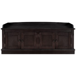 Wooden Shoe Bench with Storage Space Adjustable Shelves Detachable Cushion for Entryway - 1 of 4