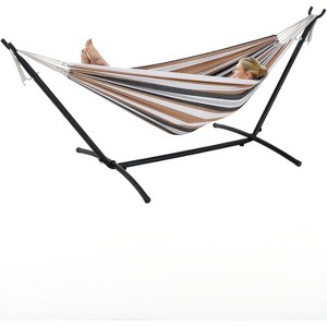 Double Hammock with Foldable Steel Stand & Carry Bag, Portable Freestanding Hammock, 450 lb Capacity, Garden, Patio, Camping, Beach - 1 of 4