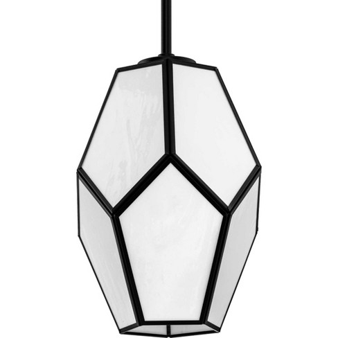 Progress Lighting Latham 1-light Pendant, Matte Black, White Art Glass
