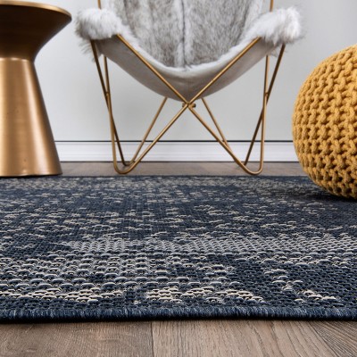 Blue Geometric Synthetic Flat Woven 5' x 7' Area Rug