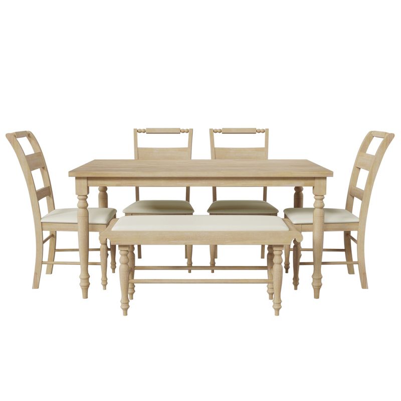 6-Piece Vintage Style Dining Table Set with Upholstered Dining Chairs and Bench - ModernLuxe, 5 of 15