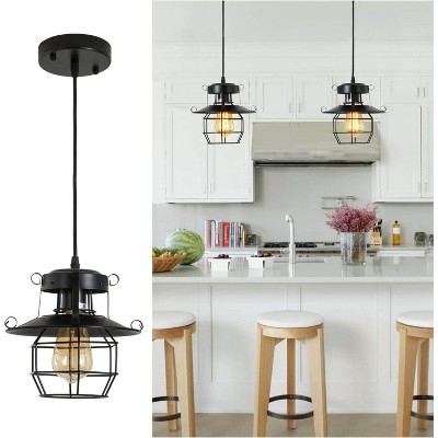 KTMBDW Farmhouse Pendant Light, Metal Hanging Light Fixture, 60 Inch Adjustable for Flat and Slop Ceiling, Kitchen Island, Bedroom, Dining Hall, Black