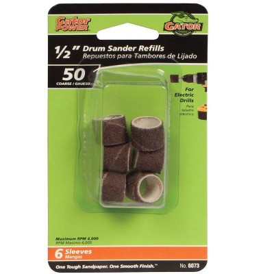 Gator 0.5 in. D X 1/2 in. L Aluminum Oxide Abrasive Sleeve Refill 50 Grit Coarse 6 pc