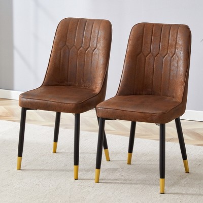 VYNXARIA Brown Suede-like Velvet Dining Chair Set (Two-Pack)Black Metal legs,dinning chairs,Brown