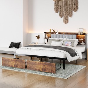LOVMOR Full Queen King Size Platform Bed Frame with LED Lights, Charging Station, No Box Spring Needed, Easy Assemble - 1 of 4